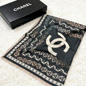 CHANEL Black Cream Ornamental CC Border Wrap